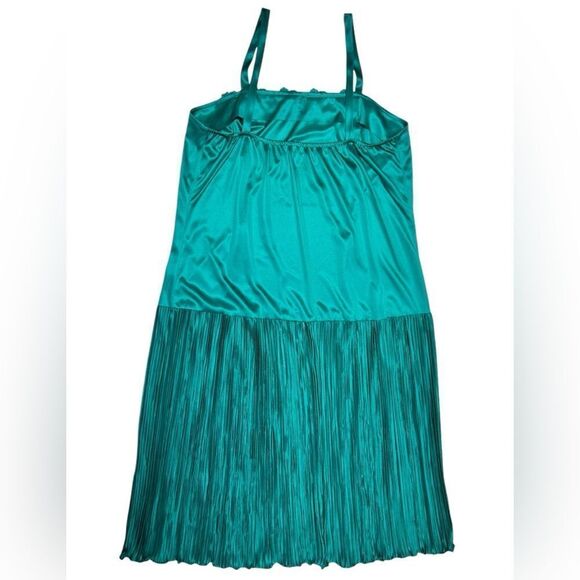 Vintage Two Piece After DarkโTeal Blue Slip Dress Pleated Skirt Matching Top Set - Picture 4 of 12